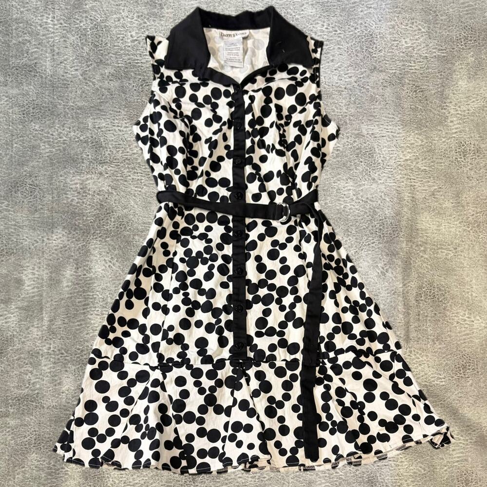 Vintage Polka Dot B&W Button Sleeveless Dress